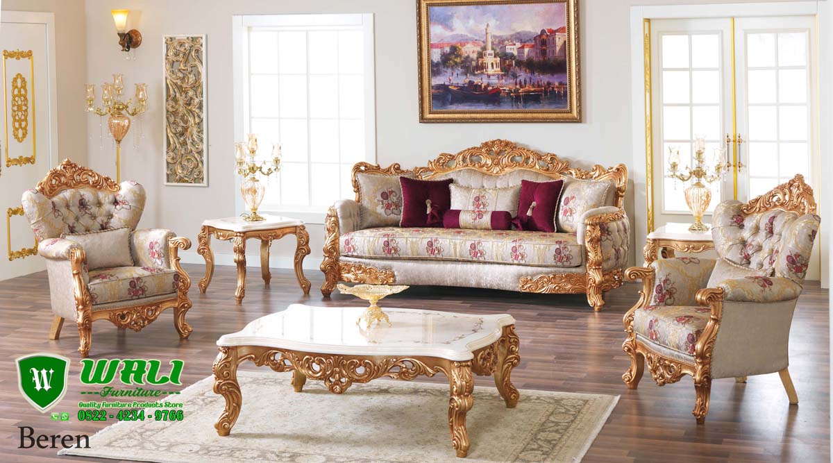 Set Kursi Tamu Sofa Mewah Beren Model Eropa Klasik Modern